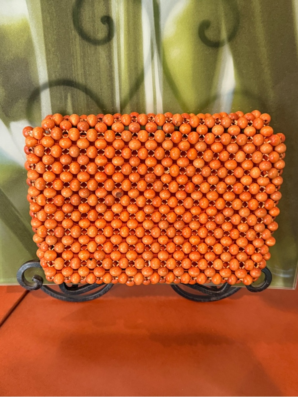 Wood Beaded Orange Clutch with Charm Accent - Picture 2 of 8